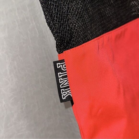 PINK Black Neon Coral Pink Canvas Mesh Tote Bag - Picture 5 of 8
